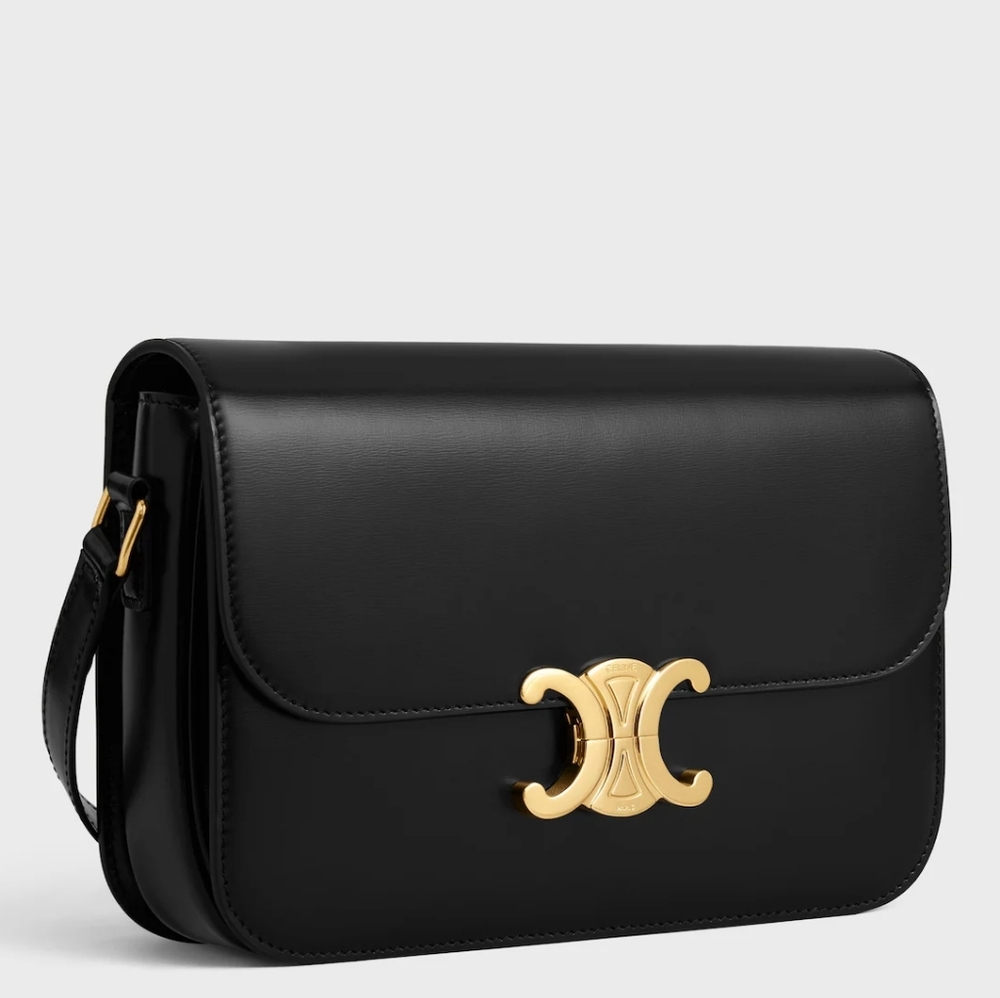 New! MSRP $4350 Authentic CELINE TRIOMPHE BAG IN BLACK Shiny Calfskin BLACK - Picture 6 of 16